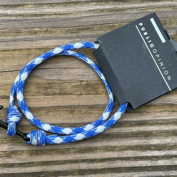 Public Opinion Bracelet Men Wrap blue and white Nylon Wrist Band Black Anchor - Picture 4 of 10